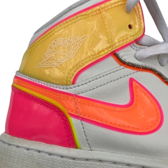 Nike Girls Air Jordan 1 Hightops Mid GS "Edge Glow" White with Neon Colors, 6Y - Picture 5 of 11